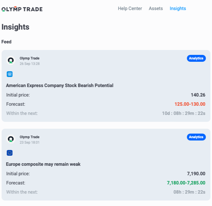 Insights section analytics and economic calendar - Official Olymp Trade Blog